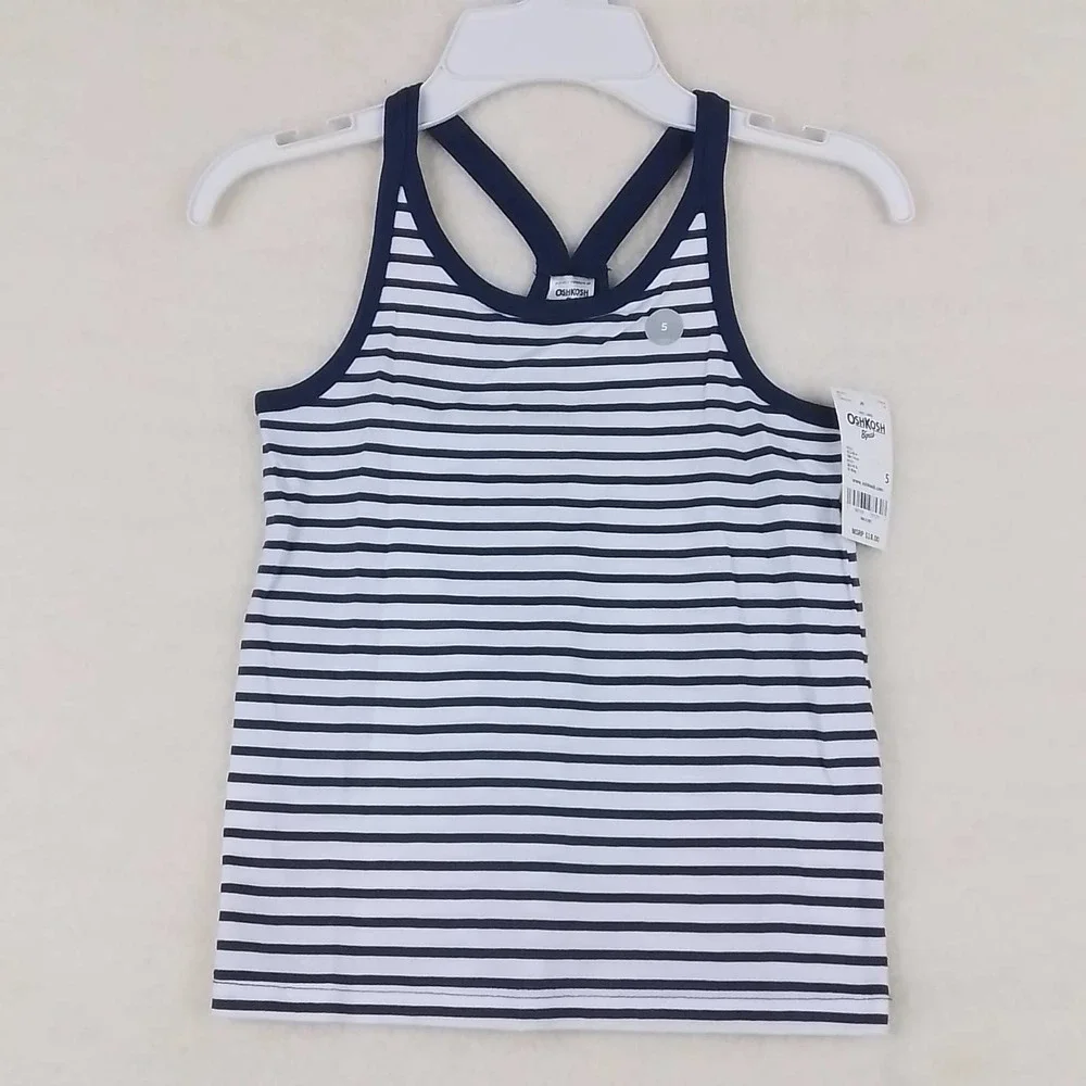 OshKosh Cotton RacerBack Tank Girl's Size 5 in navy white stripes
